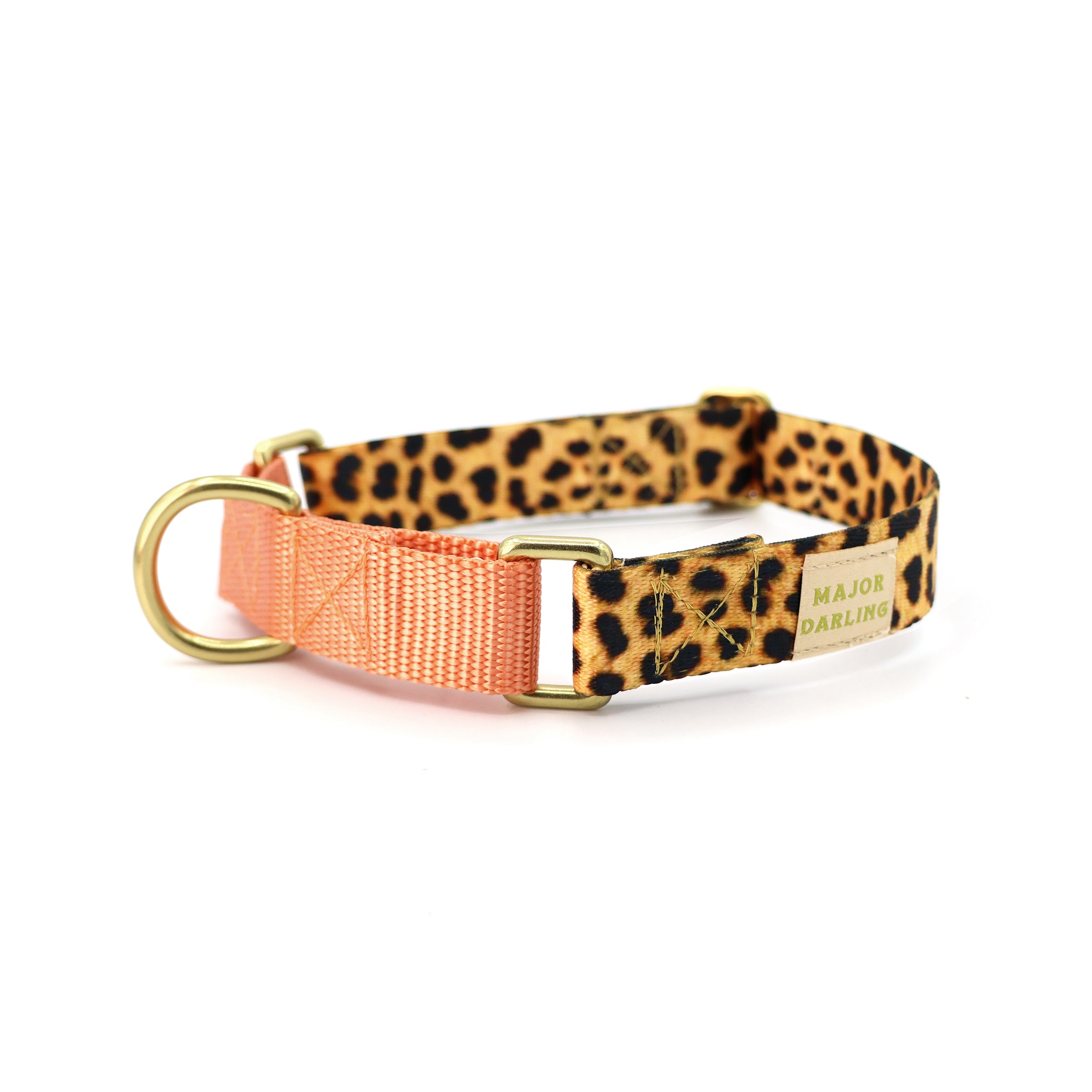 Leopard Print Martingale Dog Collar with Peach Accent | Major Darling