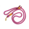 Handmade 5’ pink nylon rope leash for dogs with brass hardware