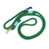 Handmade 5’ green nylon rope leash for dogs with brass hardware