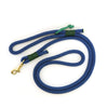 Handmade 5’ navy blue nylon rope leash for dogs with brass hardware